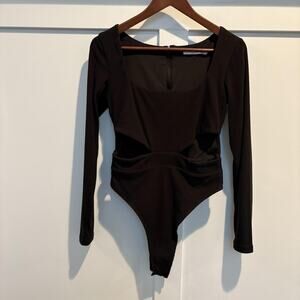 By Egreis Bodysuit Womens Medium Black Long‎ Sleeve Cutout Stretch Knit Top